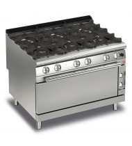 BARON Cucina a Gas 6 Fuochi con Maxi Forno Gas GN 2/1 Q90PCFL/G1201 – Potenza kW 41,9 Kcal 36027 - Prof. Serie 900 - Dim. 1200(L)x900(P)x870(H) mm - Linea QUEEN9