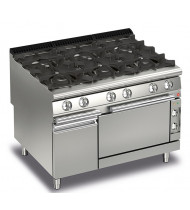 BARON Cucina a Gas 6 Fuochi con Forno Elettrico GN 2/1 Q90PCF/GE1201 – Potenza kW 32,4+6 Kcal 33018 - Prof. Serie 900 - Dim. 1200(L)x900(P)x870(H) mm - Linea QUEEN9