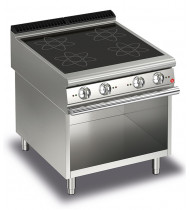BARON Cucina Elettrica ad Induzione - 4 Zone Cottura su Vano a Giorno Q90PCV/IND800 - Potenza kW 20 - Prof. Serie 900 - Dim. 800(L)x900(P)x870(H) mm - Linea  QUEEN9