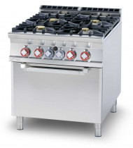 LOTUS CF4-98G Cucina a Gas 4 Fuochi con Forno a Gas Statico GN 2/1 – Potenza kW 36,5 - Prof. Serie 900 - Dim. 800(L)x900(P)x900(H) mm - Linea IPERLOTUS