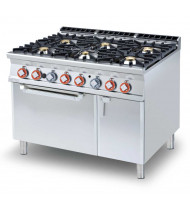 LOTUS CF6-912GV Cucina a Gas 6 Fuochi con Vano Neutro con Porta e Forno a Gas Statico GN 2/1 – Potenza kW 53,5 - Prof. Serie 900 - Dim. 1200(L)x900(P)x900(H) mm - Linea IPERLOTUS