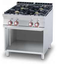 LOTUS PC-98G Cucina a Gas 4 Fuochi con Vano a Giorno – Potenza kW 28,0 - Prof. Serie 900 - Dim. 800(L)x900(P)x900(H) mm - Linea IPERLOTUS