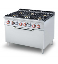 LOTUS CF6-912G Cucina a Gas 6 Fuochi con Forno a Gas Statico GN 3/1 – Potenza kW 58,0 - Prof. Serie 900 - Dim. 1200(L)x900(P)x900(H) mm - Linea IPERLOTUS