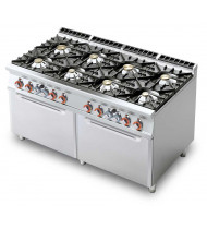 LOTUS CF8-916G Cucina a Gas 8 Fuochi con doppio Forno a Gas Statico GN 2/1 – Potenza kW 73,0 - Prof. Serie 900 - Dim. 1600(L)x900(P)x900(H) mm - Linea IPERLOTUS