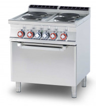 LOTUS CF4-98ET Cucina Elettrica 4 Piastre tonde – Forno Elettrico Statico GN 2/1 - Potenza kW 20,7 - Prof. Serie 900 - Dim. 800(L)x900(P)x900(H) mm - Linea IPERLOTUS