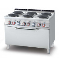 LOTUS CF6-912ET Cucina Elettrica 6 Piastre tonde – Forno Elettrico Statico GN 3/1 - Potenza kW 30,2 - Prof. Serie 900 - Dim. 1200(L)x900(P)x900(H) mm - Linea IPERLOTUS