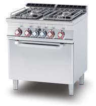 LOTUS CF4-78GP Cucina a Gas 4 Fuochi con Forno a Gas Statico GN 2/1 – Potenza kW 29,3 - Prof. Serie 700 - Dim. 800(L)x705(P)x900(H) mm - Linea SUPERLOTUS