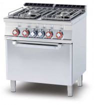 LOTUS CF4-78GPE Cucina a Gas 4 Fuochi con Forno Elettrico Statico GN 2/1 - Potenza Gas kW 22,0 - Potenza Elettrica 5,0 kW - Prof. Serie 700 - Dim. 800(L)x705(P)x900(H) mm - Linea SUPERLOTUS