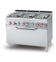 LOTUS CF6-712GP Cucina a Gas 6 Fuochi con Forno a Gas Statico GN 3/1 - Potenza kW 46,0 - Prof. Serie 700 - Dim. 1200(L)x705(P)x900(H) mm - Linea SUPERLOTUS