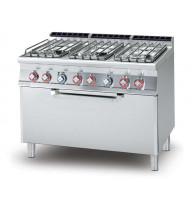 LOTUS CF6-712GPE Cucina a Gas 6 Fuochi con Forno Elettrico Statico GN 3/1 – Potenza Gas kW 35,0 – Potenza Elettrica 6,9 kW - Prof. Serie 700 - Dim. 1200(L)x705(P)x900(H) mm - Linea SUPERLOTUS