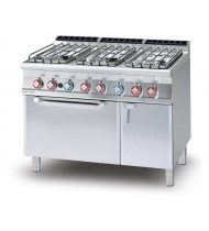 LOTUS CF6-712GPEV Cucina a Gas 6 Fuochi con Forno Elettrico Statico GN 2/1 – Vano Neutro con Porta - Potenza Gas kW 35,0 – Potenza Elettrica 5,0 kW - Prof. Serie 700 - Dim. 1200(L)x705(P)x900(H) mm - Linea SUPERLOTUS