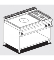 LOTUS TP2-712GP Cucina a Tuttapiastra a gas più 2 Fuochi con Vano a Giorno – Potenza kW 25,0 - Prof. Serie 700 - Dim. 1200(L)x705(P)x900(H) mm - Linea SUPERLOTUS