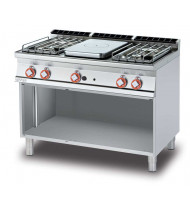 LOTUS TP4-712GP Cucina a Tuttapiastra a gas più 4 Fuochi con Vano a Giorno – Potenza kW 29,0 - Prof. Serie 700 - Dim. 1200(L)x705(P)x900(H) mm - Linea SUPERLOTUS