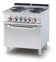 LOTUS CFV4-78ET Cucina Elettrica 4 Piastre tonde con Forno Elettrico Ventilato GN 1/1 - Potenza Elettrica kW 15,72 - Prof. Serie 700 - Dim. 800(L)x705(P)x900(H) mm - Linea SUPERLOTUS