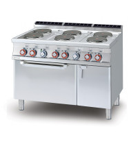 LOTUS CFV6-712ETV Cucina Elettrica 6 Piastre tonde con Forno Elettrico Ventilato GN 1/1 - Potenza kW 20,92  - Prof. Serie 700 - Dim. 1200(L)x705(P)x900(H) mm - Linea SUPERLOTUS