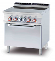 LOTUS CFVC4-78ET Cucina Elettrica 4 Piastre con Piano in Vetroceramica con Forno Elettrico Ventilato GN 1/1 - Potenza kW 15,32 - Prof. Serie 700 - Dim. 800(L)x705(P)x900(H) mm - Linea SUPERLOTUS