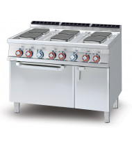 LOTUS CFVQ6-712ETV Cucina Elettrica 6 Piastre quadrate con Forno Elettrico Ventilato GN 1/1 - Potenza kW 20,92 - Prof. Serie 700 - Dim. 1200(L)x705(P)x900(H) mm - Linea SUPERLOTUS