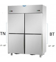 TECNODOM Armadio Combinato Frigo/Congelatore in Acciaio Inox A414EKOPN - Temperatura Pos/Neg (0° +10°C) (-22° -18°C) - 4 Sportelli - Refr. Ventilata - 1400 Litri GN 2/1 Gastronomia