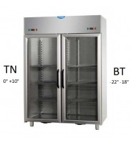 TECNODOM Armadio Combinato Frigo/Congelatore in Acciaio Inox AF14EKOPNPV - Temperatura Pos/Neg (0° +10°C) (-22° -18°C) - 2 Porte in Vetro - Refr. Ventilata - 1400 Litri GN 2/1 Gastronomia