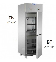 TECNODOM Armadio Combinato Frigorifero/Congelatore in Acciaio Inox A207EKOPN - Temperatura Pos/Neg (0° +10°C) (-22° -18°C) - 2 Sportelli - Refr. Ventilata - 700 Litri GN 2/1 Gastronomia