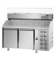 TECNODOM Banco Refrigerato Pizzeria 600X400 PZ02MID80+VR4160VD - Temp. Positiva (0 +10°C) - 2 Porte e Vetrina Refr. 7xGN 1/4 - Ventilato - Prof. 800mm