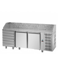 TECNODOM Banco Refrigerato Pizzeria 600x400 PZ03MIDC6 - Temp. Positiva (0 +10°C) - 2 Porte e 6 Cassetti Neutri - Ventilato - Prof. 800mm