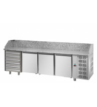 TECNODOM Banco Refrigerato Pizzeria 600x400 PZ04MIDC6 - Temp. Positiva (0 +10°C) - 3 Porte e 6 Cassetti Neutri - Ventilato - Prof. 800mm