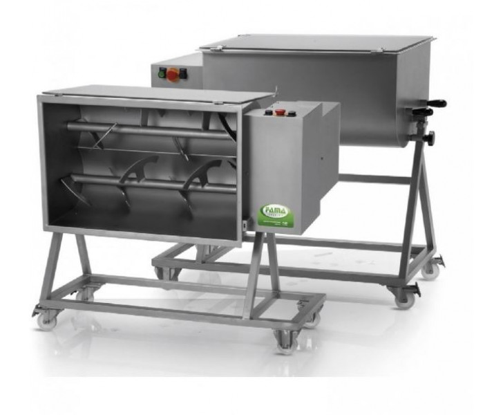 FAMA Impastacarne Bipala con Carrello Inox FIC 100B - Capacità Impasto Kg 100 - Vasca Ribaltabile - Trifase