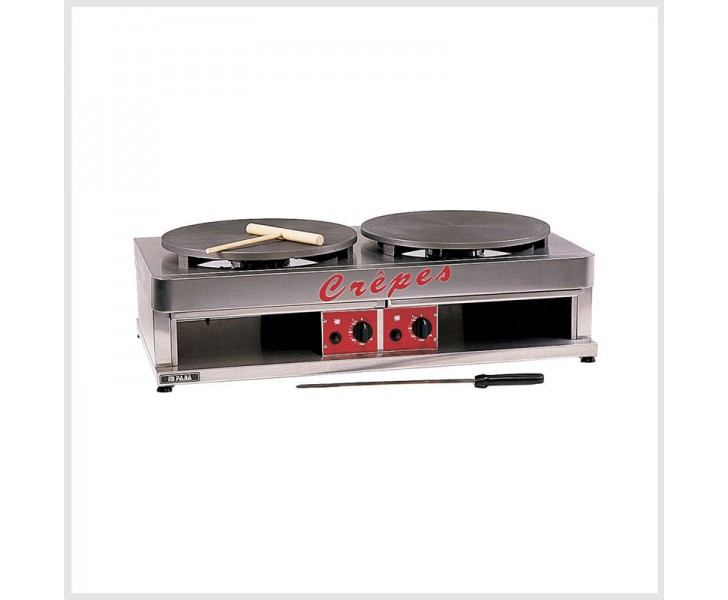 FABA Crepiera a Gas Doppia G400D - 2 Piatti in Ghisa Tondi Ø mm 400 e Vano Portaoggetti