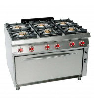 OFFCAR  Cucina Professionale a Gas - 6 Fuochi con Maxi Forno Gas Statico GN 3/1 - profondità serie 700 - Linea EVOLVE