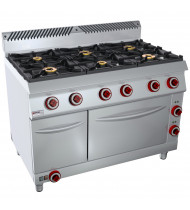 OFFCAR  Cucina Professionale a Gas - 6 Fuochi con Forno Elettrico Statico GN 2/1 e Vano Caldo - profondità serie 700 - Linea STILE