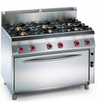 OFFCAR  Cucina Professionale a Gas - 6 Fuochi con Maxi Forno Gas Statico GN 3/1 - profondità serie 700 - Linea STILE