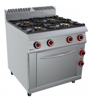OFFCAR  Cucina a Gas - 4 Fuochi con Forno Elettrico Statico GN 2/1 - Prof. Serie 900 - Dim. 900(L)x900(P)x900(H) mm - Linea STILE