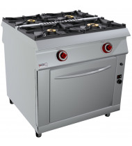 OFFCAR  Cucina a Gas Passante - 4 Fuochi con Forno Gas Statico GN 2/1 Passante  - Prof. Serie 900 - Dim. 900(L)x900(P)x900(H) mm - Linea STILE