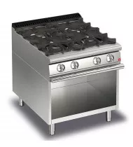 BARON Cucina a Gas 4 Fuochi con Vano a Giorno Q70PCV/G8008 – Potenza kW 28 Kcal 24000 - Prof. Serie 700 - Dim. 800(L)x700(P)x870(H) mm - Linea QUEEN7