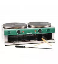 FABA Crepiera Elettrica Doppia D40 - 2 Piatti in Ghisa Tondi Ø mm 400 e Vano Portaoggetti