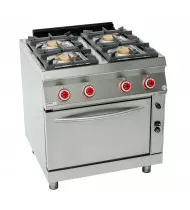OFFCAR  Cucina Professionale a Gas - 4 Fuochi con Forno Gas Statico GN 2/1 - profondità serie 700 - Linea EVOLVE