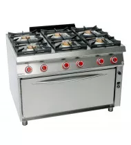 OFFCAR  Cucina Professionale a Gas - 6 Fuochi con Maxi Forno Gas Statico GN 3/1 - profondità serie 700 - Linea EVOLVE