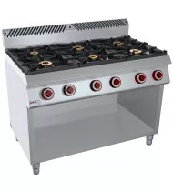 OFFCAR  Cucina Professionale a Gas - 6 Fuochi con Vano a Giorno - profondità serie 700 - Linea STILE