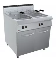 OFFCAR Friggitrice a Gas su Mobile con 2 Porte 90FRG34 - 2 Vasche Litri 17+17 - Potenza kW 33 - Prof. Serie 990 - Dim. 900(L)x900(P)x900(H) mm - Linea STILE