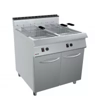 OFFCAR Friggitrice a Gas su Mobile con 2 Porte 90FRG44 - 2 Vasche Litri 21+21 - Potenza kW 42 - Prof. Serie 990 - Dim. 900(L)x900(P)x900(H) mm - Linea STILE
