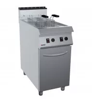 OFFCAR Friggitrice a Gas su Mobile con Porta 90FRG16 - 2 Vasche Litri 8+8 - Potenza kW 12 - Prof. Serie 990 - Dim. 450(L)x900(P)x900(H) mm - Linea STILE