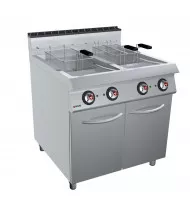OFFCAR Friggitrice Elettrica su Mobile con 2 Porte 90FRE42 - 2 Vasche Litri 21+21 - Potenza kW 40 - Prof. Serie 990 - Dim. 900(L)x900(P)x900(H) mm - Linea STILE